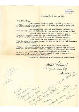 Mesut Kulenovic’in Ziyad Ebüzziya’ya mektubu